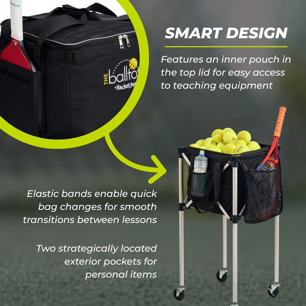 Racket Pets Ball Tote - Frame and Replacement Bag for Tennis and Pickleball Pro Teaching Cart