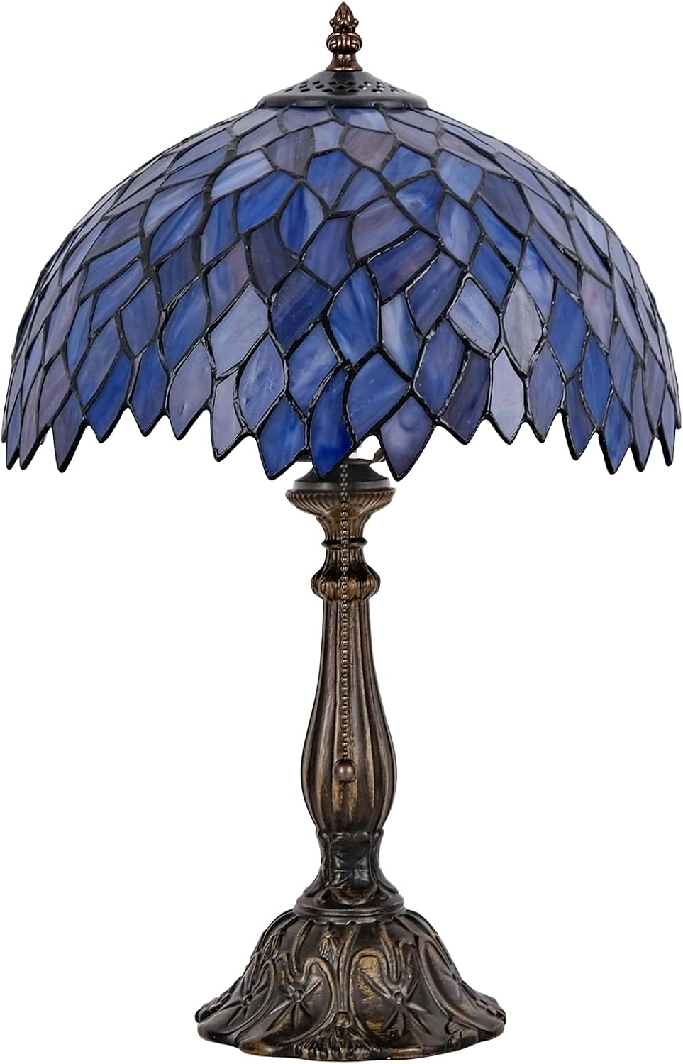 Tiffany Style Table Lamp Vintage Stained Glass Desk Lamp Deep Blue Purple Wisteria Bedside Reading Light Decor Bedroom Living Room Home Office D12 xH18