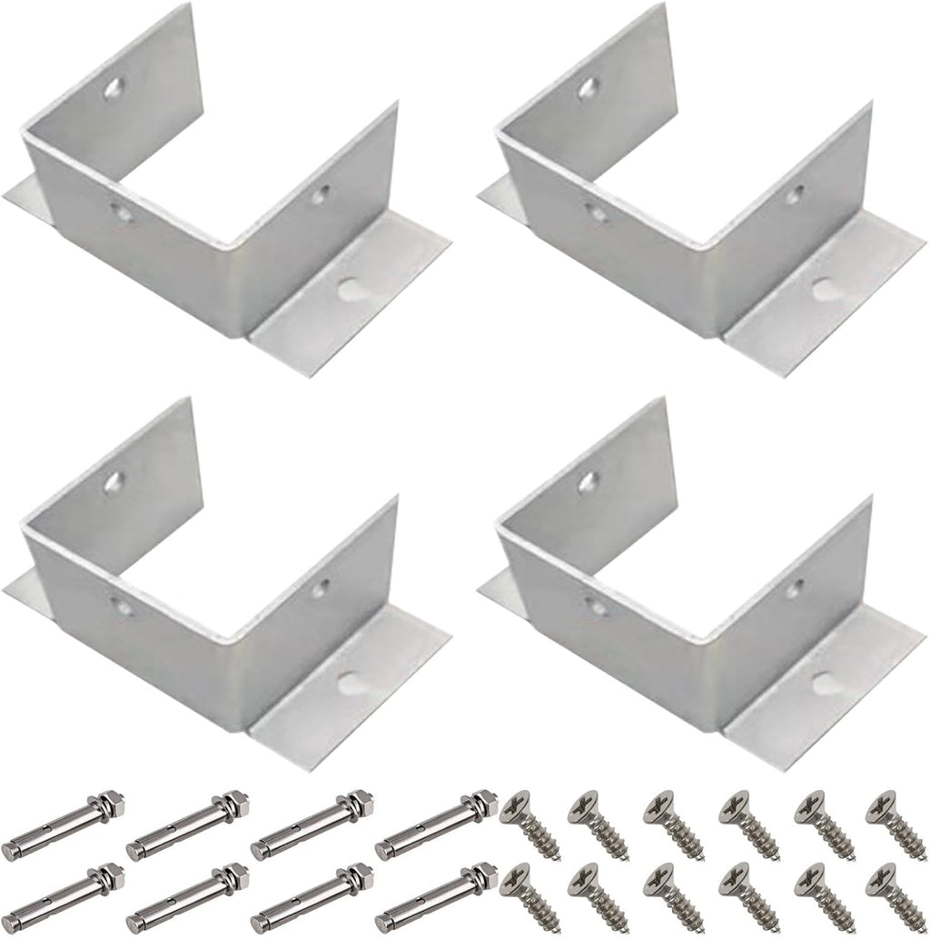 Heavy Duty Stainless Steel Post Base Brackets for Railing & Fence – 4 Pcs (40x40x60mm) – Durable Mounting Solution for Wooden Posts, Mailboxes, & Decks
