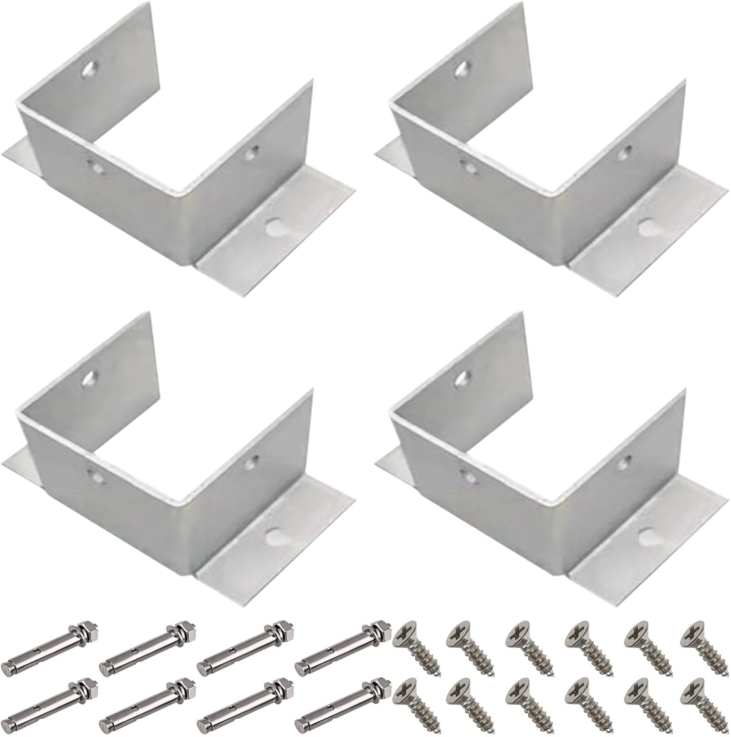 Heavy Duty Stainless Steel Post Base Brackets for Railing & Fence – 4 Pcs (40x40x60mm) – Durable Mounting Solution for Wooden Posts, Mailboxes, & Decks