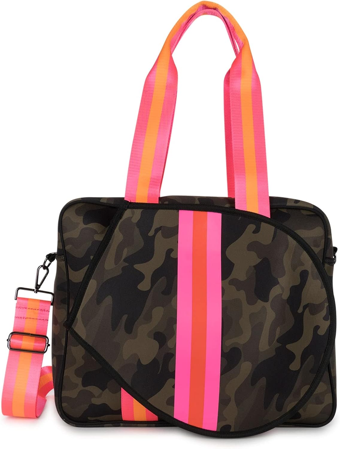 Haute Shore - Billie Showoff Tennis Bag, Green Camo w/Pink & Orange Stripes, One_Size