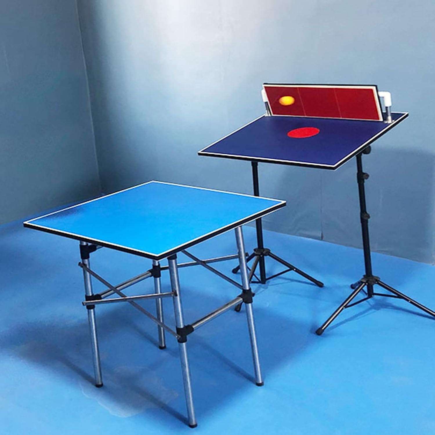 Table Tennis Self Training Equipment, Ping Pong Rebound Board with Red Rubbers for Adult Kids, Height Adjusted Ping-Pong Sparring Springback Machine with Table