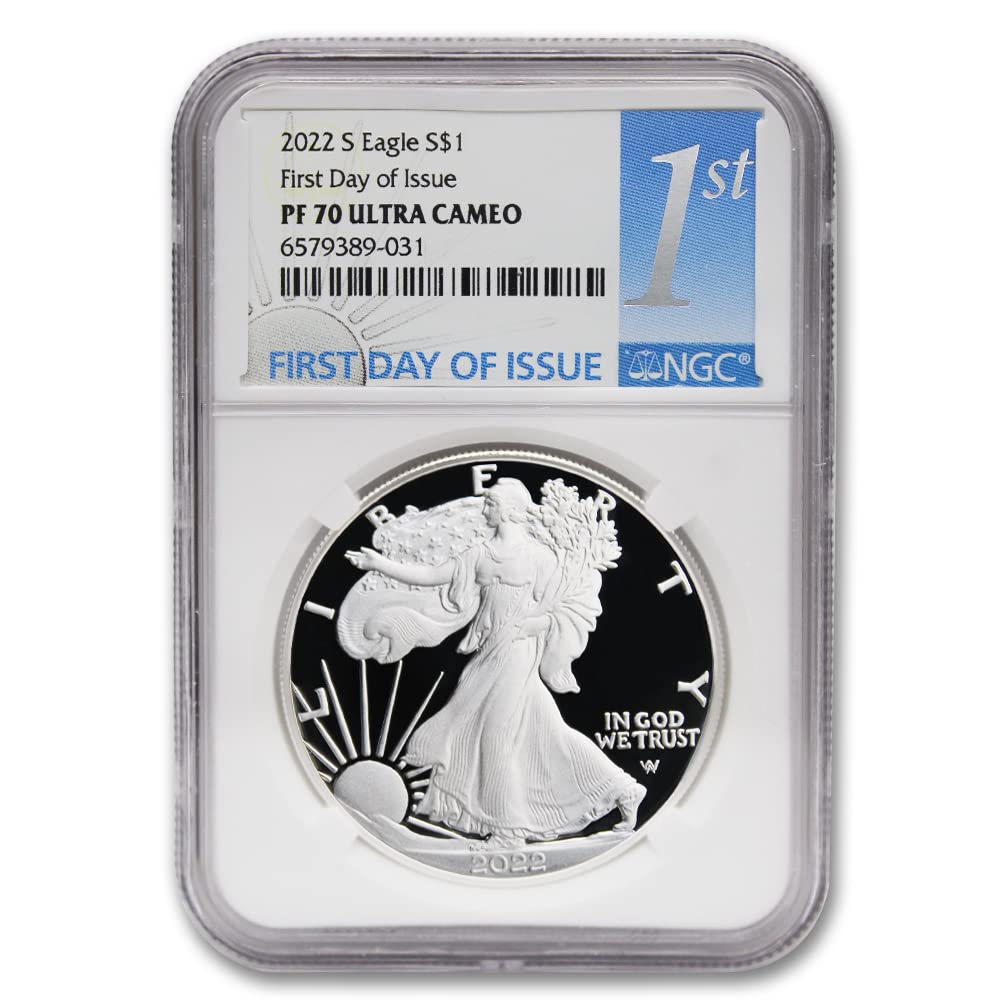 2022 S 1 oz Proof American Silver Eagle PF-70 Ultra Cameo Coin (First Day of Issue) $1 NGC PF70UCAM