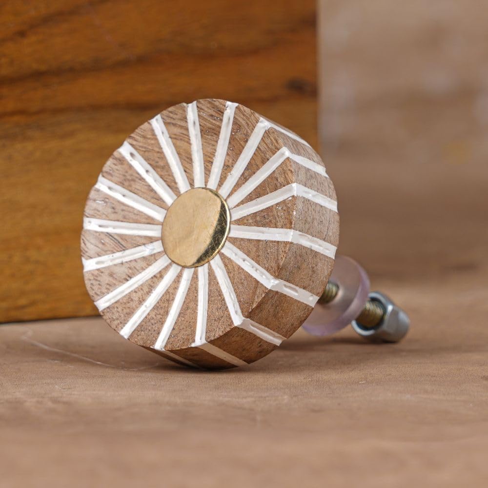 Indian Shelf Handmade 24 Piece Wooden Brown Wheel Unique Drawer Handles Dresser Knobs Cabinet Pulls Modern Decorative Touch