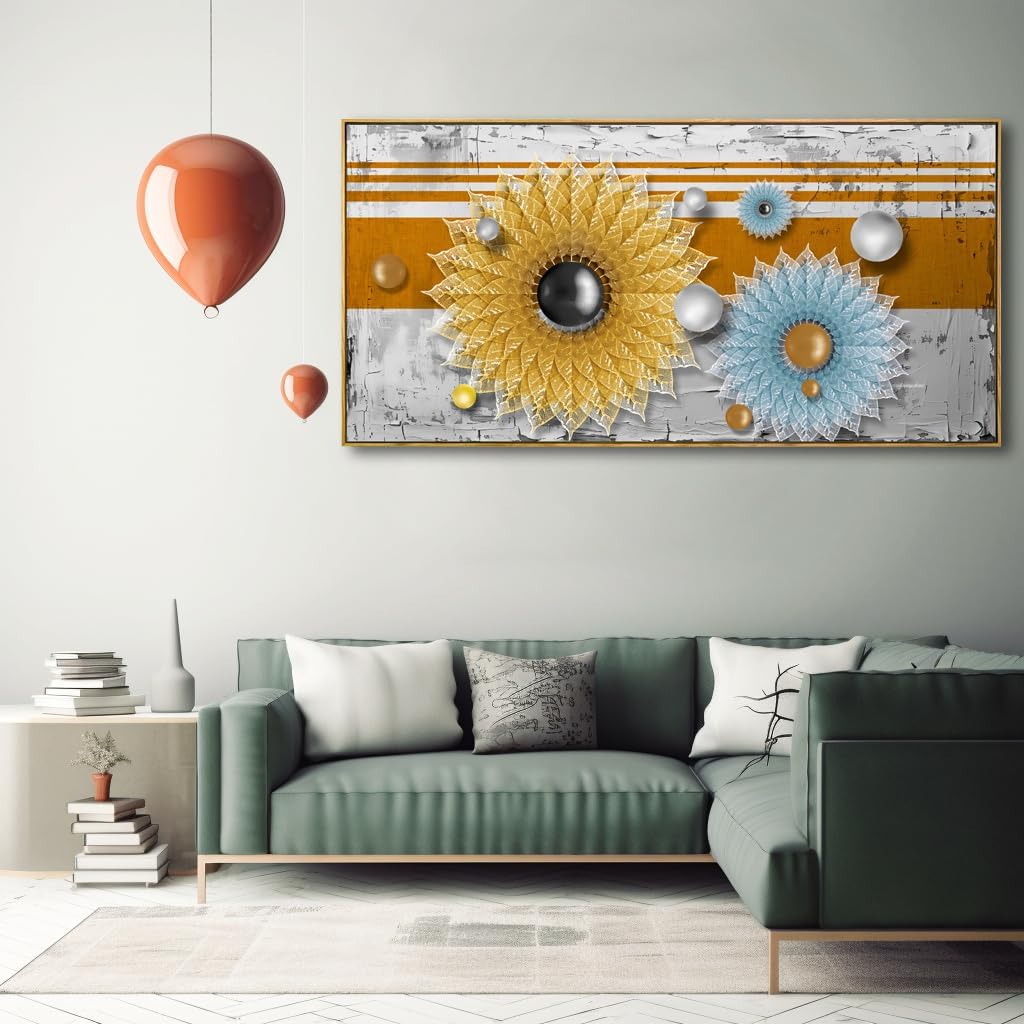 Solid wood frame abstract Wall Art Framed Ready to Hang Wall Art Modern artwork Fantasy Paintings 3D chrysanthemumabstract lines Wall Art Prints Canvas Painting 29'x58'Large Size for Liv ing Room Bedroom Office Decoration