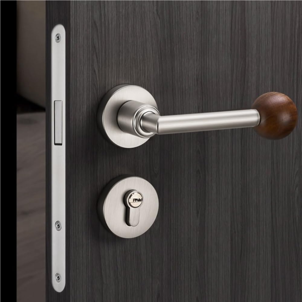 Interior Door knob with Lock, Retro Bedroom Silent Handle with Hinge and Door Stop, Handle Set for Dorm, Apartment and Study(Gold)