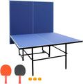 9FT Ping Pong Table Rolling Foldable Table Tennis Table for with Net, Table Tennis Paddles and Balls, Multi-Use Family Game Table for Teenager Adult, Folded with Single Player Playback Mode