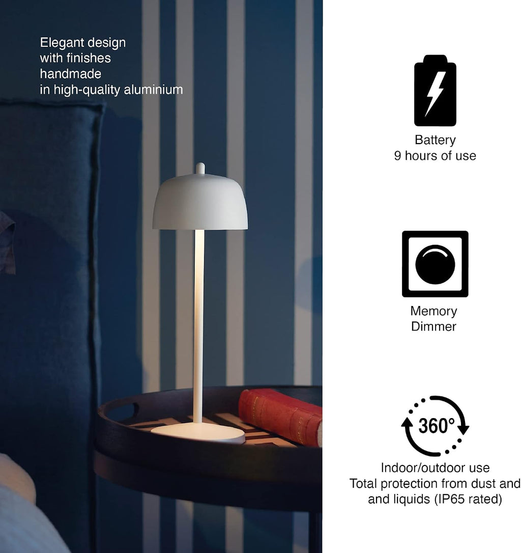 Theta Table lamp Dimmable Wireless LED New 2022 | US Plug | IP65 Protection, Indoor/Outdoor use | Contact Charging Base | Long Term up 12 Hours, US Plug Adapter (Gold)