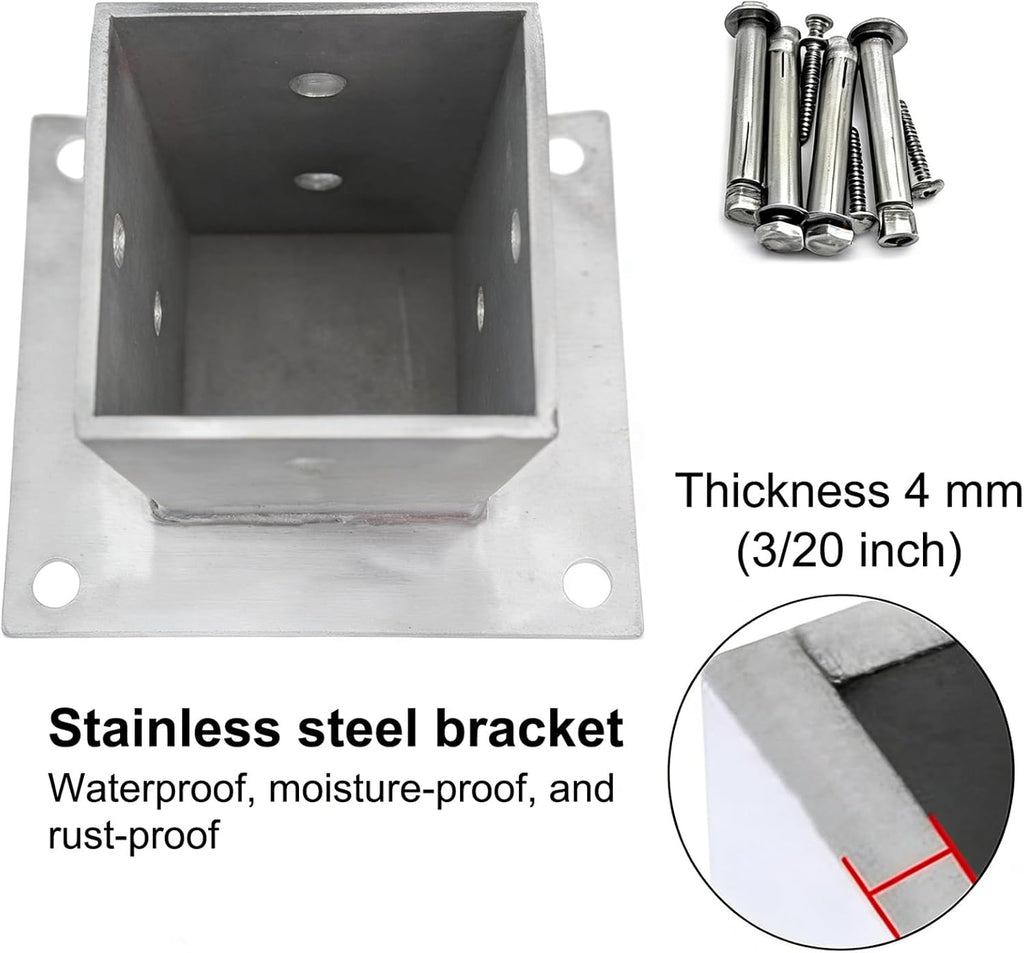 Stainless Steel Post Base, Porch Pole Holder and Fence Gate Support, for Concrete Flooring, Rust-Resistant Mailbox Post Plate(2 Pcs)(3.3×3.3In/85×85 MM)