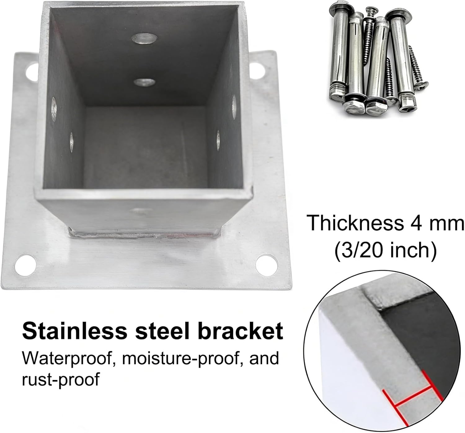 Stainless Steel Post Base, Porch Pole Holder and Fence Gate Support, for Concrete Flooring, Rust-Resistant Mailbox Post Plate(2 Pcs)(3.3×3.3In/85×85 MM)