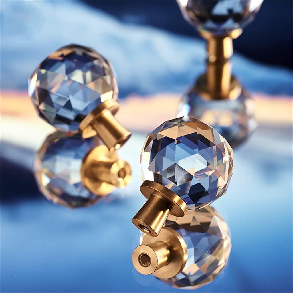 VIDI 2pcs Light Crystal Ball + Brass Knobs Cabinet Door Handle Dresser Drawer Pulls Hardware Glass