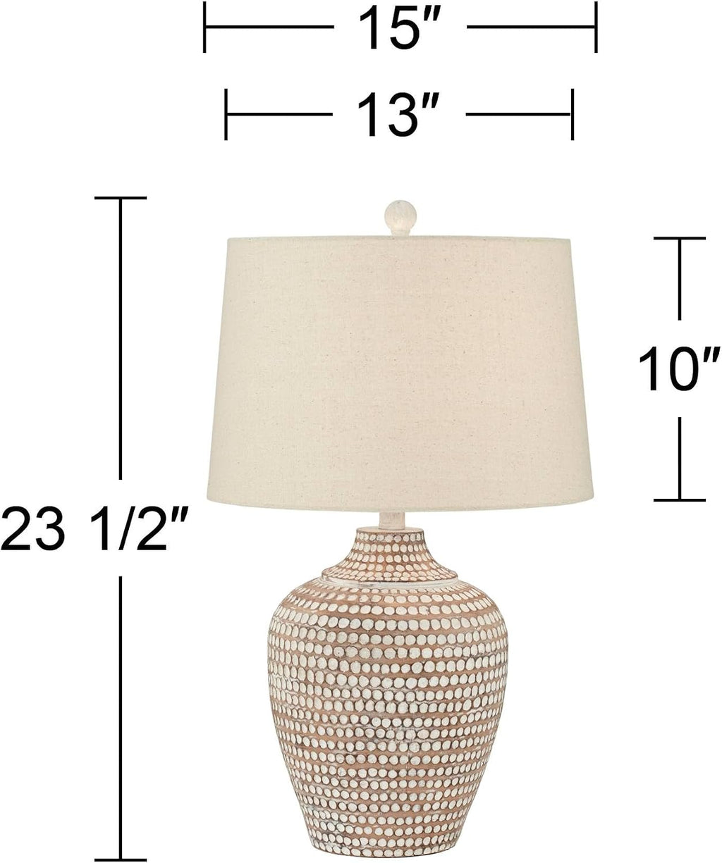 Regency Hill Alese 23 1/2' High Textured Dot Jug Small Farmhouse Rustic Coastal Accent Table Lamps Set of 2 Beige Light Earth Finish Single Oatmeal Shade Living Room Bedroom Bedside Nightstand House
