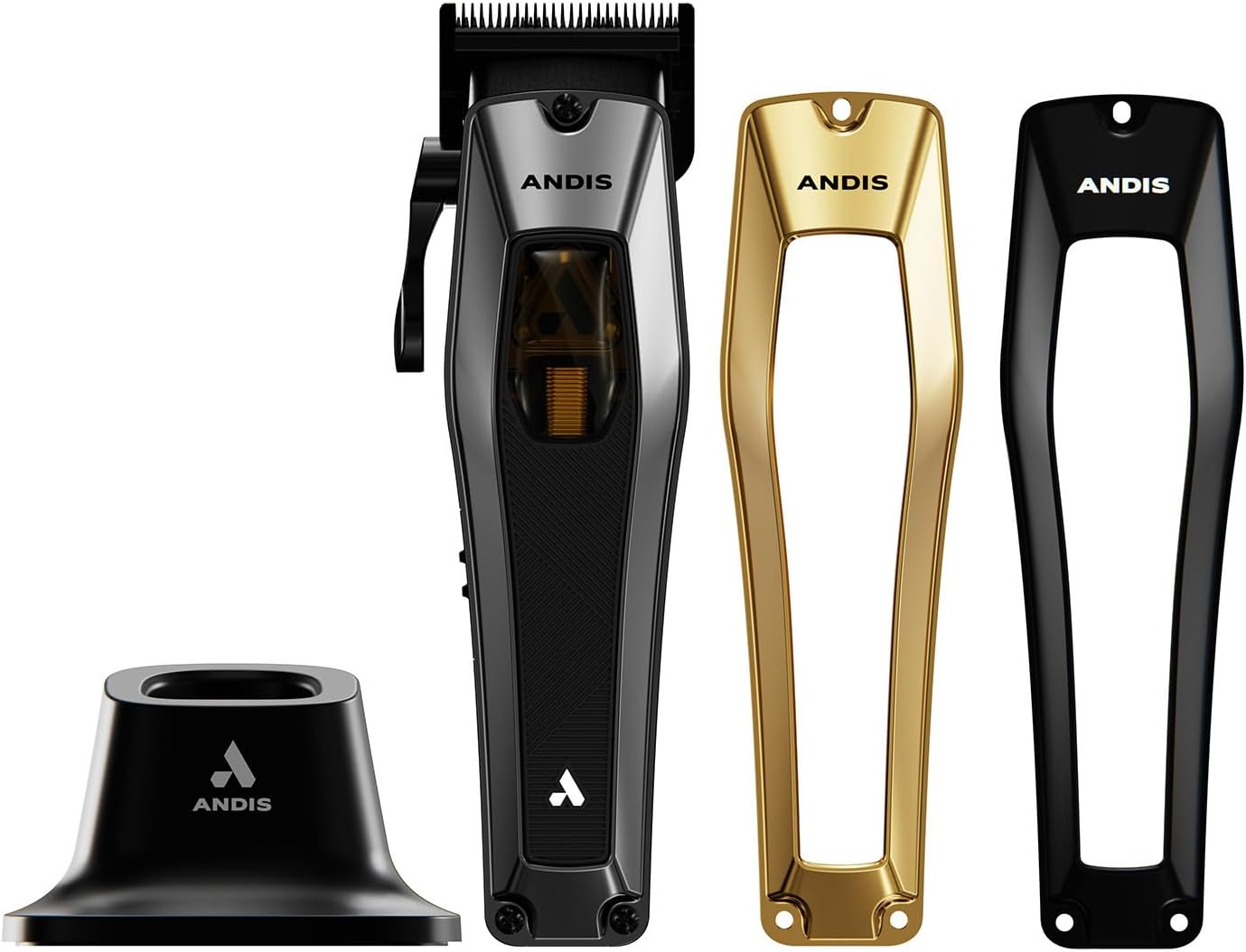 Andis Recon Professional Barber Vector Motor Hair Clipper, Adjustable-Fixed Phaze Blade, Includes OG Comb Set, Lithium Ion 4-Hour Run Time, Interchangeable Covers, Black/Gold