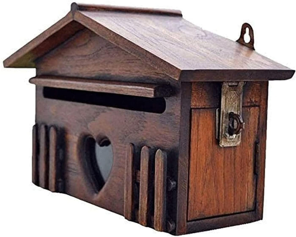 Wall-Mounted Mailbox, Wooden Post Box, Locking Wall Mount Mailbox, Mailboxes Wall Mounted, Easy to Install, Suitable for Villa, Outdoor, School, Family