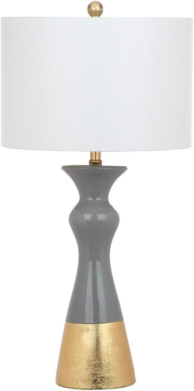 SAFAVIEH Lighting Collection Iris Modern Contemporary Grey / Gold Ceramic 31-inch Bedroom Living Room Home Office Desk Nightstand Table Lamp Set of 2 (LED Bulbs Included)