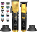 Supreme Trimmer 2-in-1 2Spee Beard Trimmer & Hair Clipper Combo | Removable Blades, 2 Speeds, LCD Display | Cordless Professional Barber Tools - Easy Color Coded Clipper Guide Combs | STB280 (Gold)