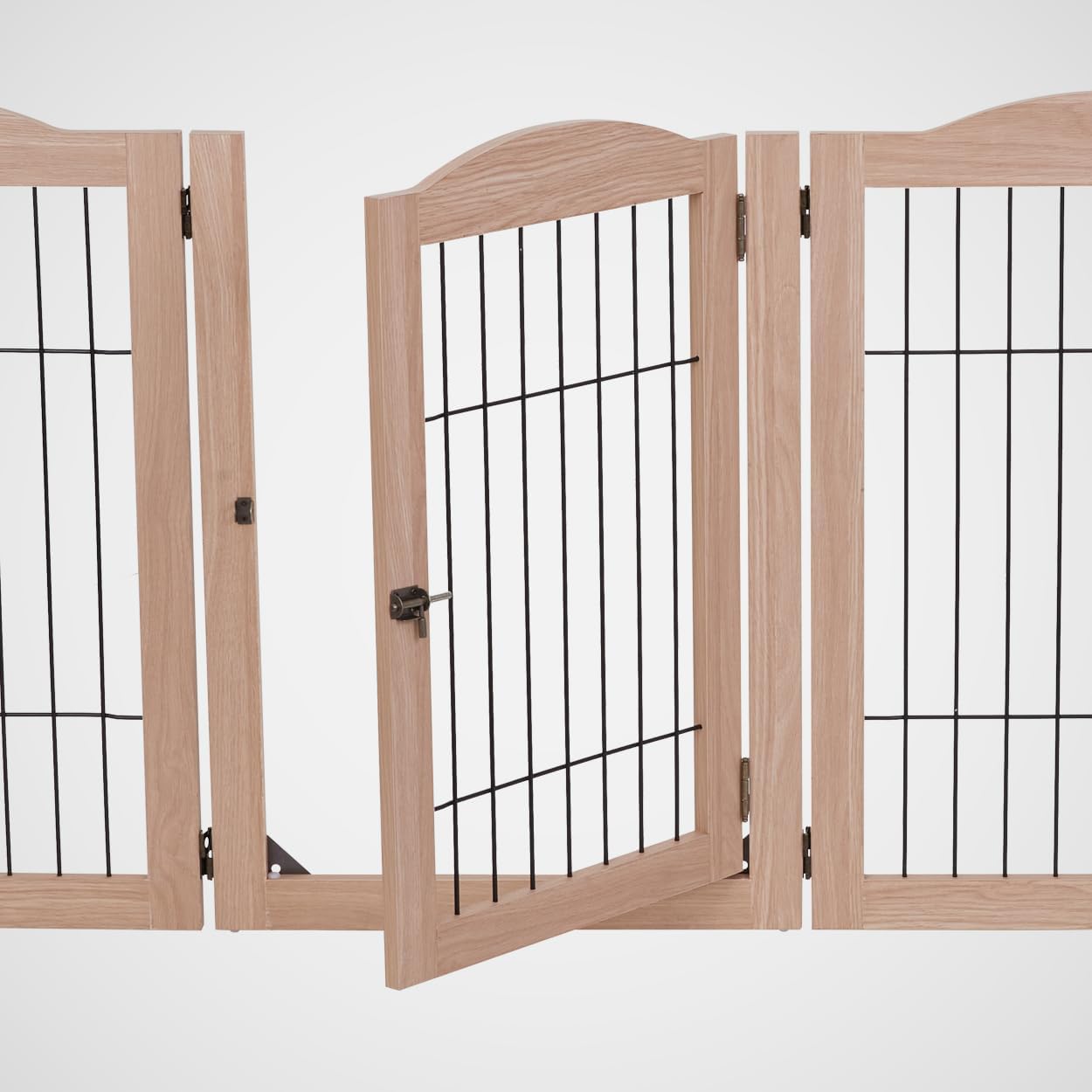 Arf Pets Freestanding Dog Gate with Door, 6 Panel 360° configurable Wooden Wire Fence, 132' Wide, 31.5' Tall, Foldable, Five Support Feet Included, for The House - Indoor Use