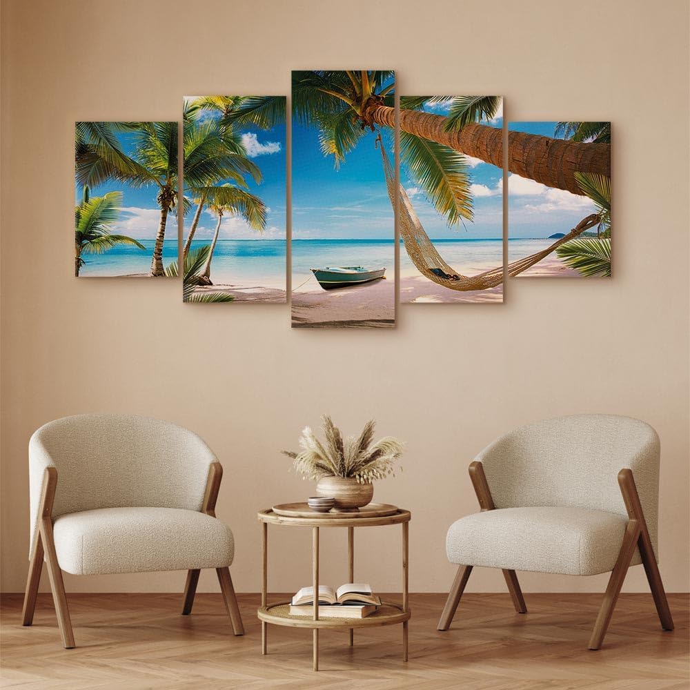 artgeist Canvas Wall Art Print Beach Sea 80x40 in - 5pcs Home Decor Framed Stretched Picture Photo Painting Artwork Image 020112-20