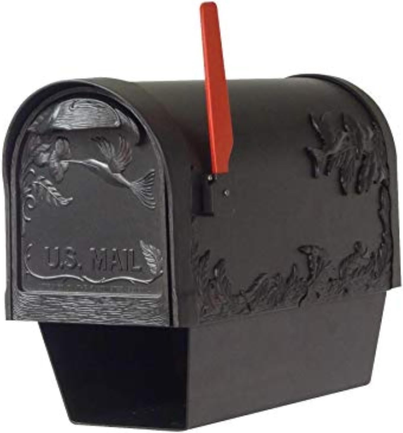 Special Lite Hummingbird Curbside Mailbox with Paper Tube and Ashland Post - Black Aluminum Mailbox with Post - SCB2005-SPK600-BLK