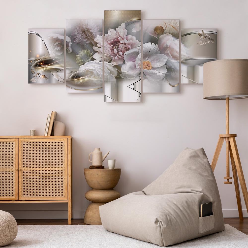 artgeist Acoustic Canvas Wall Art Print Retro Flowers 90x45 in - 5pcs Picture with Acoustic Foam Sound Print Artwork Room Acoustics Soundproofing - Peonies Floral Abstract a-C-10081-b-a