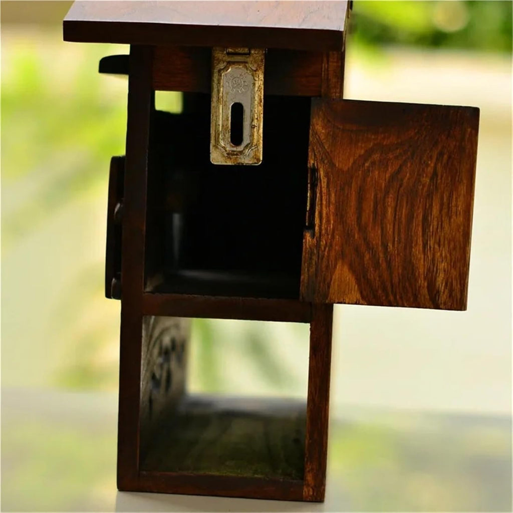 Heart Mailbox Wall Mount Drop Box House Letter Delivery Box Wooden Outdoor Curbside Mailbox Post Office Box Large Capacity(Large)
