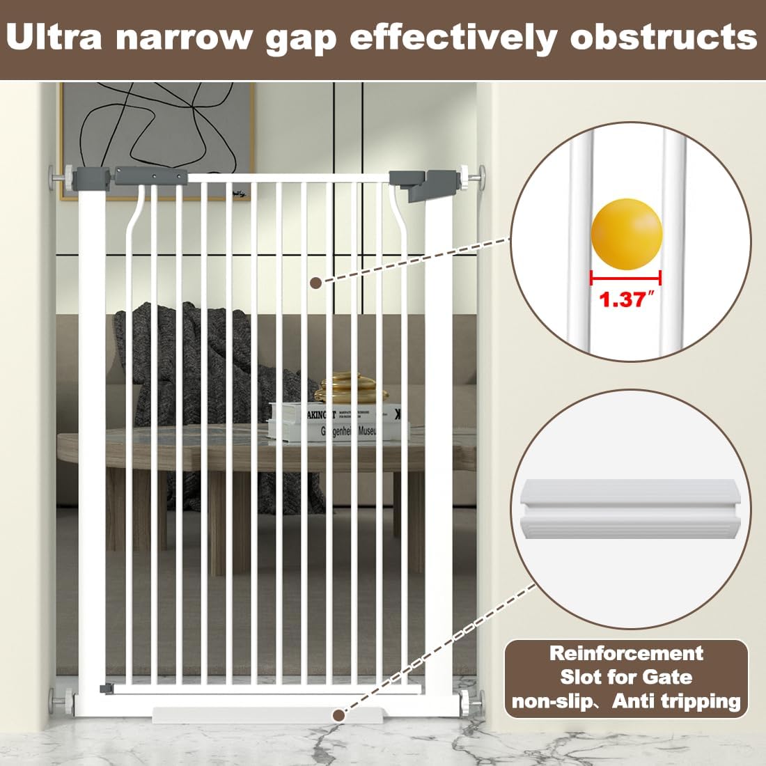 41' Extra Tall Baby Gate for Doorways and Stairs No Drill, Adjustable 72.3-76.7' Auto Close Dog Gate Indoor, Pressure Mounted Walk Through Swing Wide Pet Gate, Tall Cat Gate with Expansion Kit, White