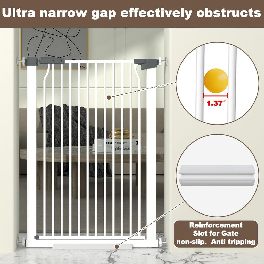 41' Extra Tall Baby Gate for Doorways and Stairs No Drill, Adjustable 54.8-60.2' Auto Close Dog Gate Indoor, Pressure Mounted Walk Through Swing Wide Pet Gate, Tall Cat Gate with Expansion Kit, White