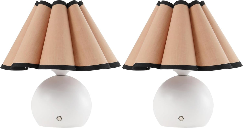 JONATHAN Y 10.5' Ivory Rechargeable Cordless Integrated LED Table Lamps Set of 2, Classic Vintage Scalloped Linen Shade, Dimmable Touch Sensor Accent Lamps JYL7157A-SET2