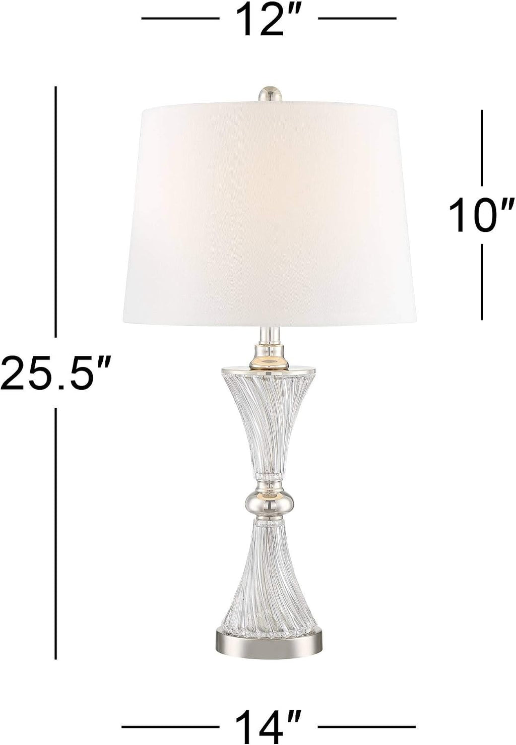 Regency Hill Luca Modern Table Lamps 25.5' High Set of 2 with USB Charging Port Glass Chrome Silver Metal White Fabric Drum Shade for Living Room Bedroom House Bedside Nightstand Home