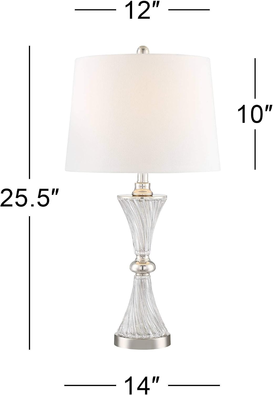 Regency Hill Luca Modern Table Lamps 25.5' High Set of 2 with USB Charging Port Glass Chrome Silver Metal White Fabric Drum Shade for Living Room Bedroom House Bedside Nightstand Home