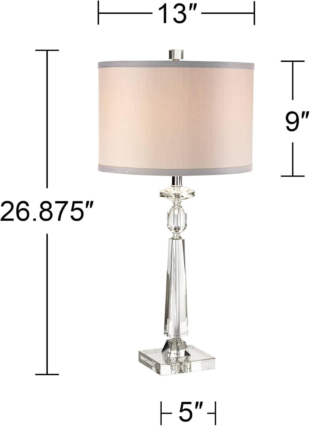 Vienna Full Spectrum Aline 26 1/2' Tall Traditional Table Lamp Clear Crystal Single Gray Shade Living Room Bedroom Bedside Nightstand House Office Home Reading Kitchen Entryway Console Family