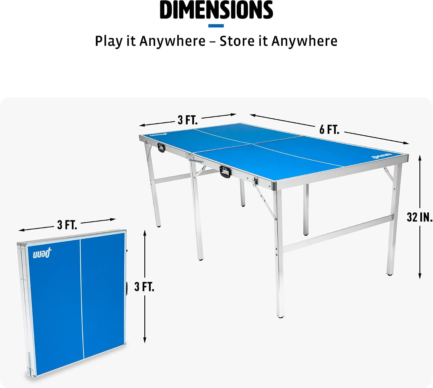EastPoint Space Saver Table Tennis Table - Assembled, Blue, 6 ft x 3 ft - Weatherproof for Outdoor Ping Pong - Paddles & Balls for Instant Ping Pong Play