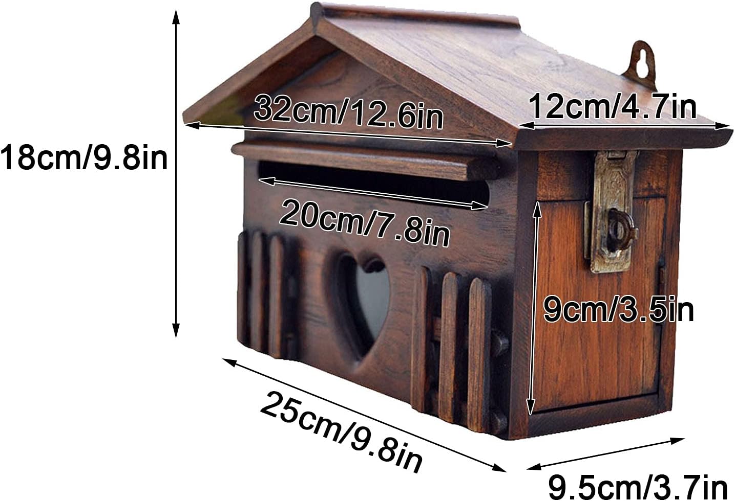 Letter Box,Postbox,Wooden Wall Mount Letterbox, Post Box Mailbox Suggestion Box Vintage Art Country House Outdoor Home Decoration, Secure Letterbox Outside