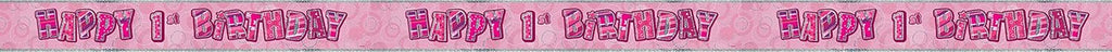 Unique Party 90220-12ft Foil Glitz Pink 1st Birthday Banner