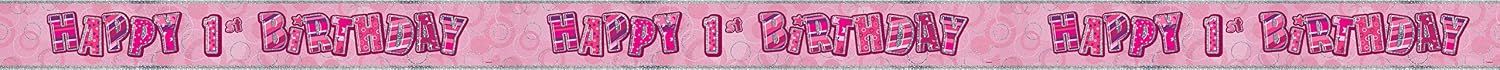 Unique Party 90220-12ft Foil Glitz Pink 1st Birthday Banner