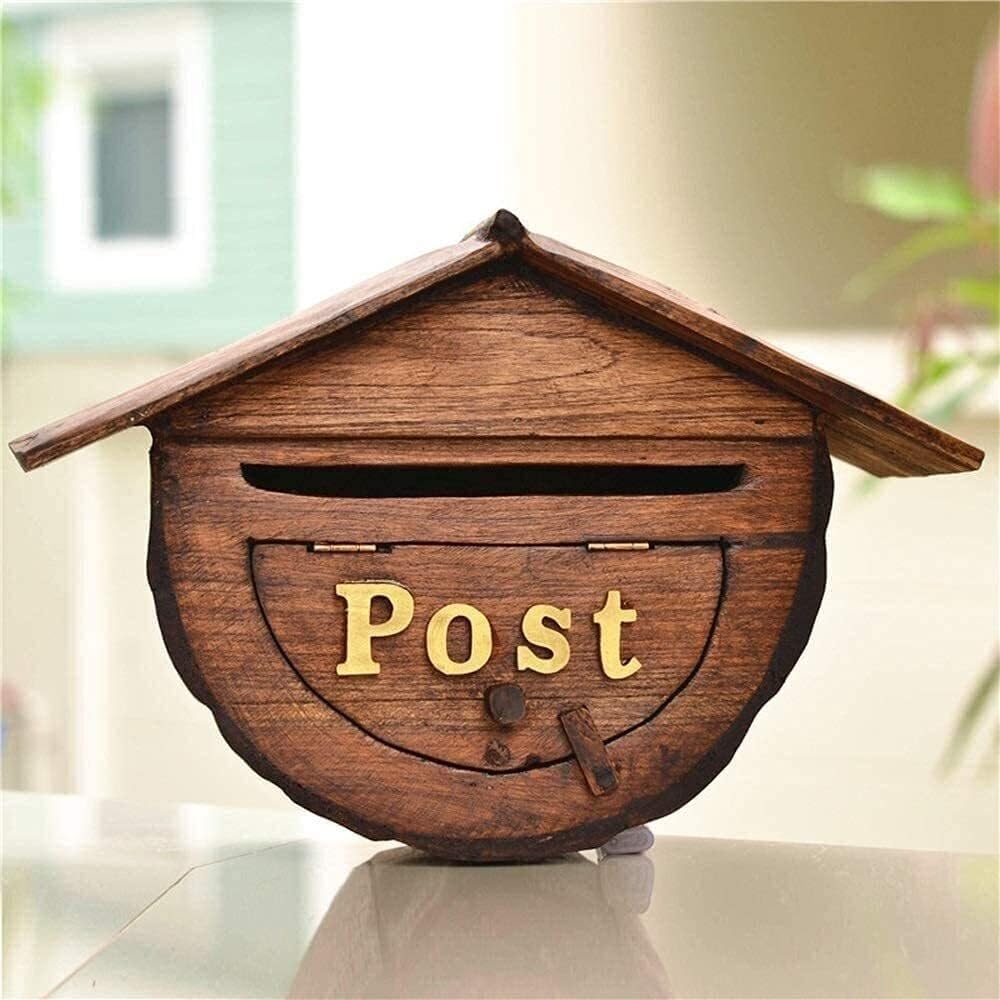 Post Box Wall-Mounted Mailbox Wooden Creative Outdoor Home Mailbox Utility Box Villa Door Box Mailbox