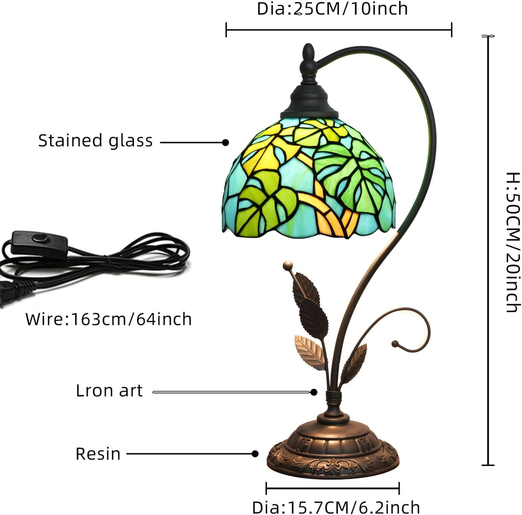 Tiffany Table Lamp Monstera Deliciosa Green Stained Glass Bedside Lamp Tiffany Style S Metal Monstera Swiss Cheese Plant Desk Light for Home Living Room Office Dormitory Bar Family Friends Gift