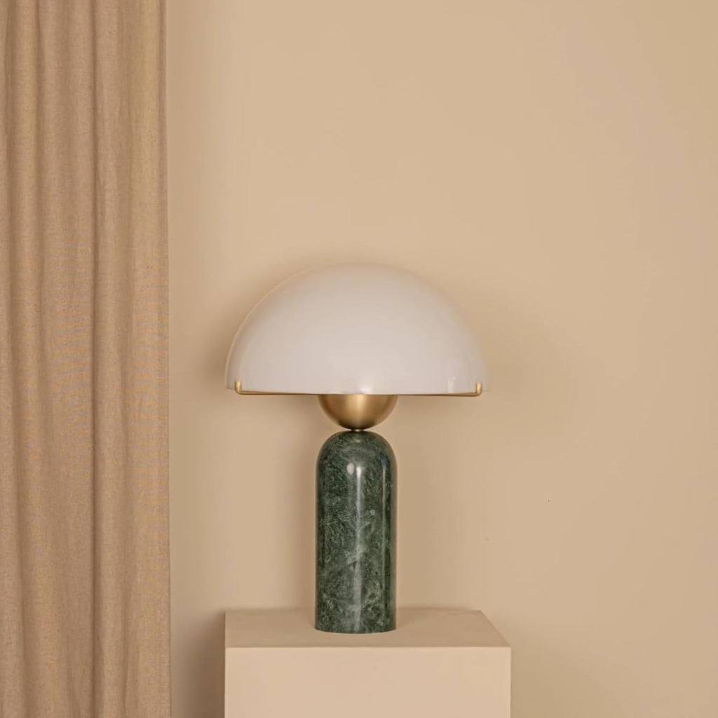 Modern Dome Shaped Table Lamp Mid-Century Accent Lamp Green Marble Desk Lamp Contemporary Living Room Side Lamps Bedroom Bedside Nightstand Light with Frosted Glass Shade