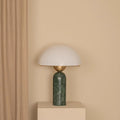 Modern Dome Shaped Table Lamp Mid-Century Accent Lamp Green Marble Desk Lamp Contemporary Living Room Side Lamps Bedroom Bedside Nightstand Light with Frosted Glass Shade