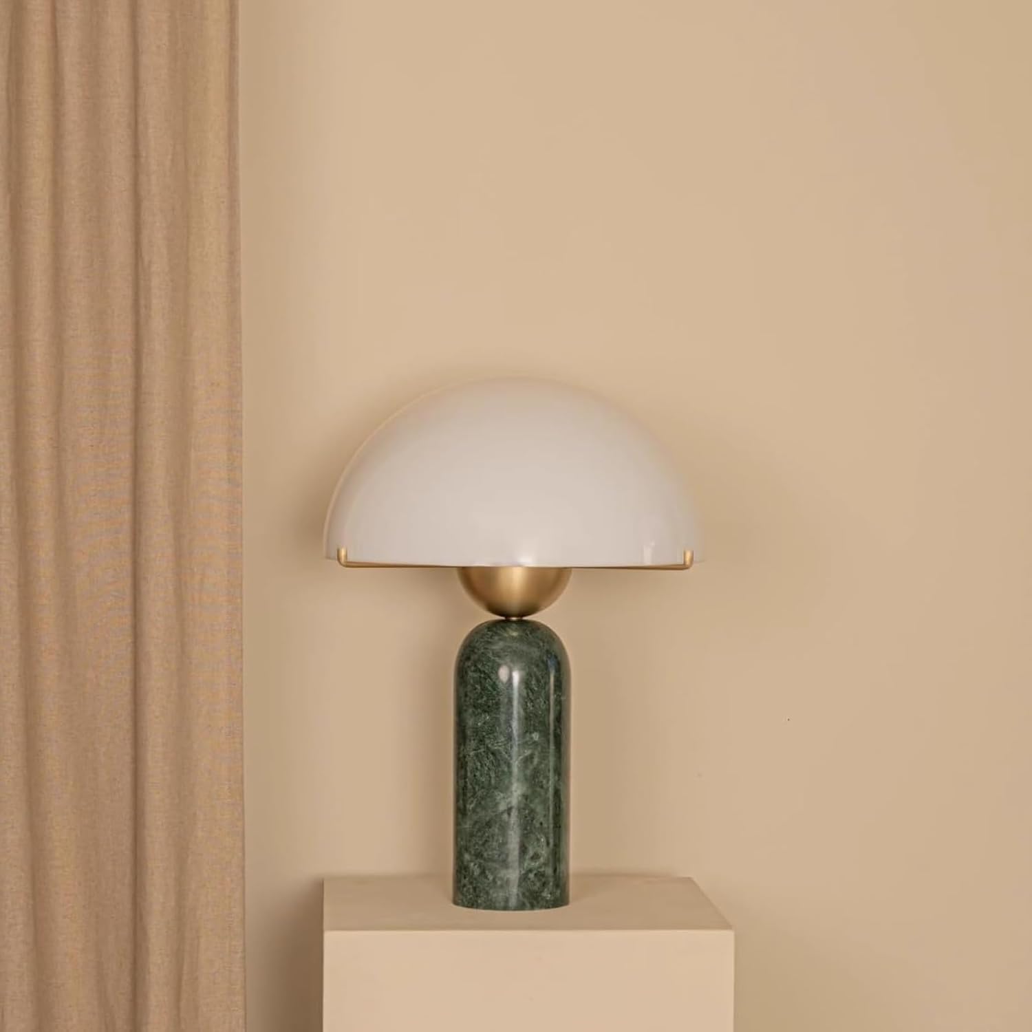Modern Dome Shaped Table Lamp Mid-Century Accent Lamp Green Marble Desk Lamp Contemporary Living Room Side Lamps Bedroom Bedside Nightstand Light with Frosted Glass Shade