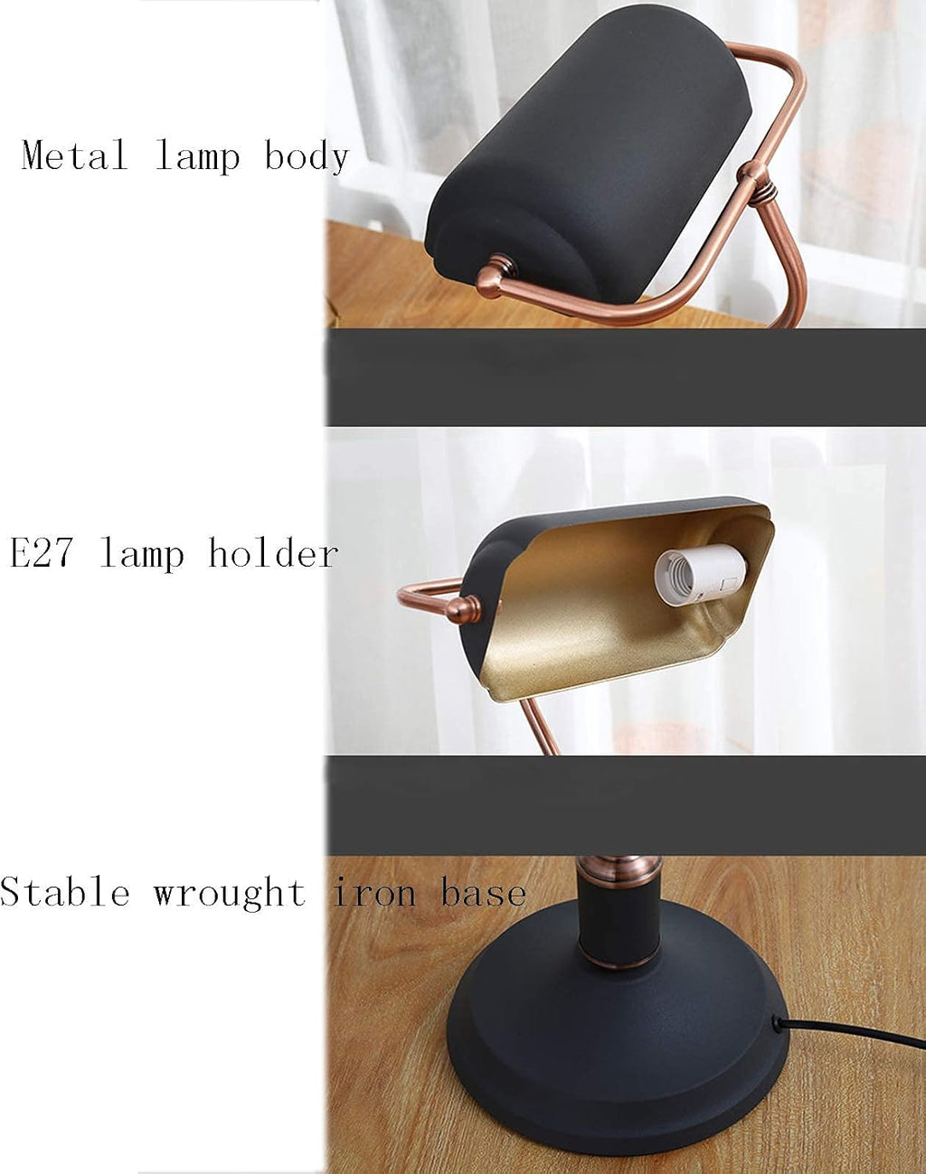 Desk lamp,Retro Style Desk Lamp,Black Bankers Lamp with Adjustable Lampshade,LED Office Lamp Desk Bedside Lamp for Bedroom,Living Room
