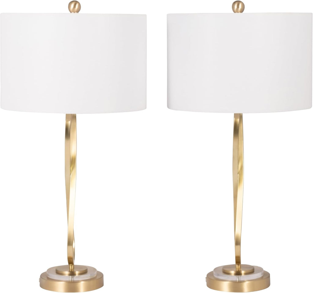 Sagebrook Home Set of 2 Gold Table Lamps with Linen Fabric Shades – Modern Metal Bedside Lamps for Bedroom, Living Room, Office, and Home Decor, 28 Inches