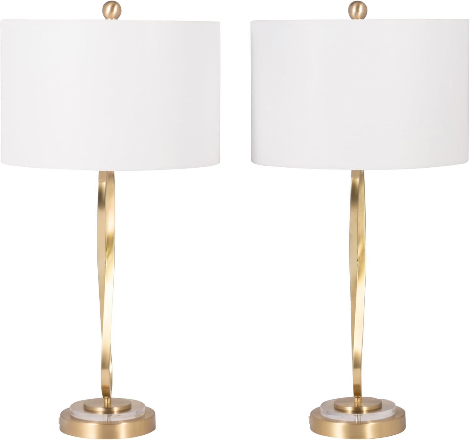 Sagebrook Home Set of 2 Gold Table Lamps with Linen Fabric Shades – Modern Metal Bedside Lamps for Bedroom, Living Room, Office, and Home Decor, 28 Inches