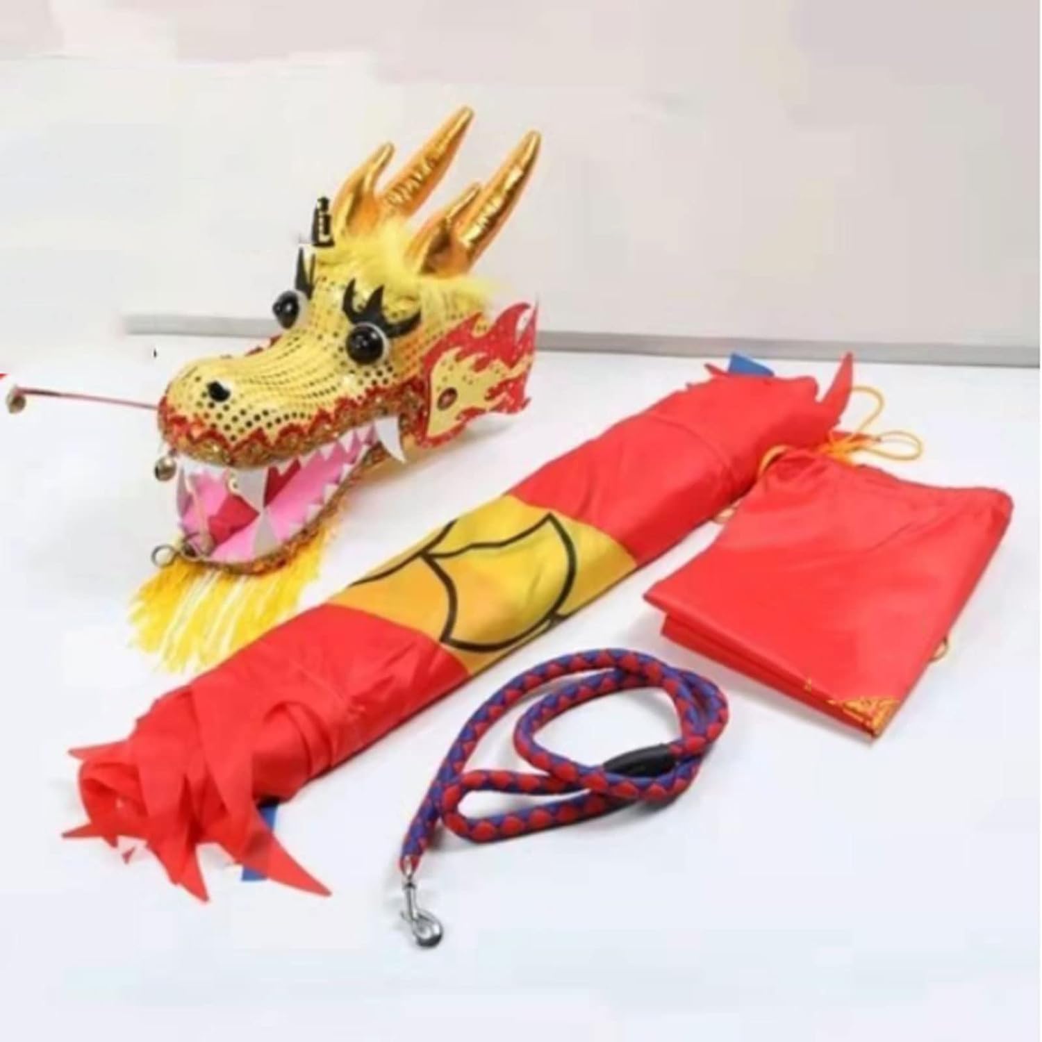 Traditional Dragon Lion Dance Chinese Lion Dance Ribbon Streamer 3D Plastic Dragon, Cloth Props for Fitness Exercise Performance Chinese New Year(A,10m)