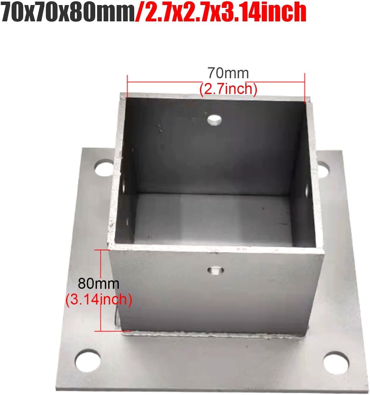 2pcs Wood Fence Post Base Support Bracket - Stainless Steel Concrete Post Anchor for Deck Railing, Vinyl Fence, Mailbox(70x70mm)