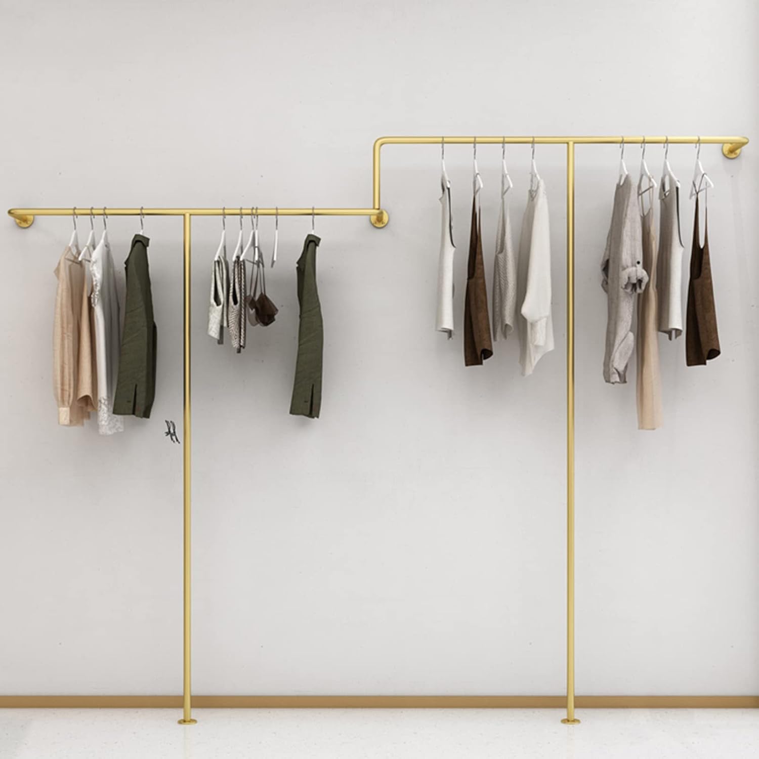 Clothing Store Creative Display Stands Clothes Rail, Entrance Porch Organization Hanging Garment Rack, Wall Mounted Storage Clothes Shoe Bag Pipe Shelf, BOU(Dold-Length 200CM