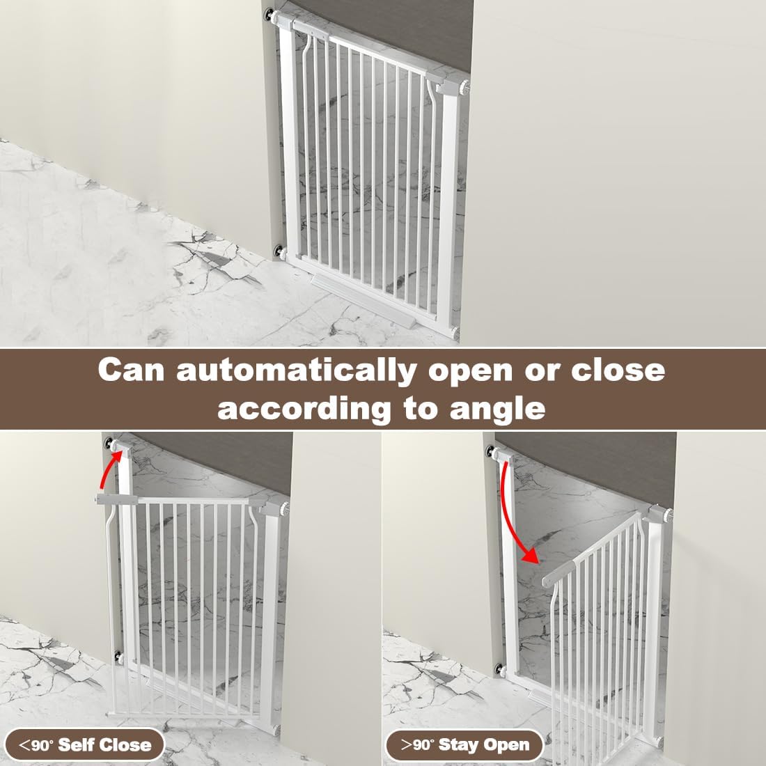 41' Extra Tall Cat Gate for Doorway, 54.5-60.2'' Metal Pet Baby Safe Gate, Extra Wide Pressure Mounted Child Door with Expansion Kit, No Drilling Baby Gate Indoor, No Climb Proof Gate, White