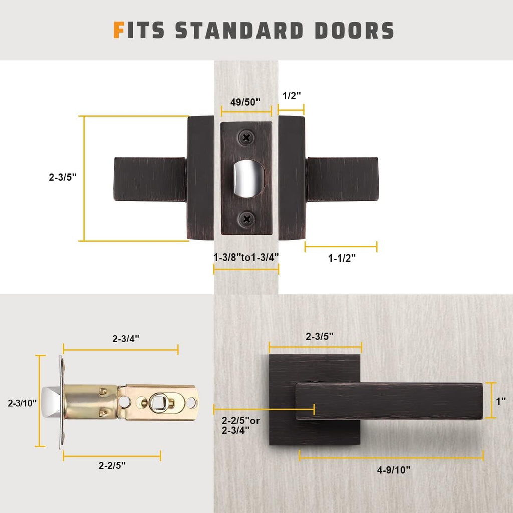 KNOBWELL 5 Pack Brushed Bronze Door Handle No Locking, Modern Square Passage Door Handle Interior Closet Door Knob for Hallway Pantry