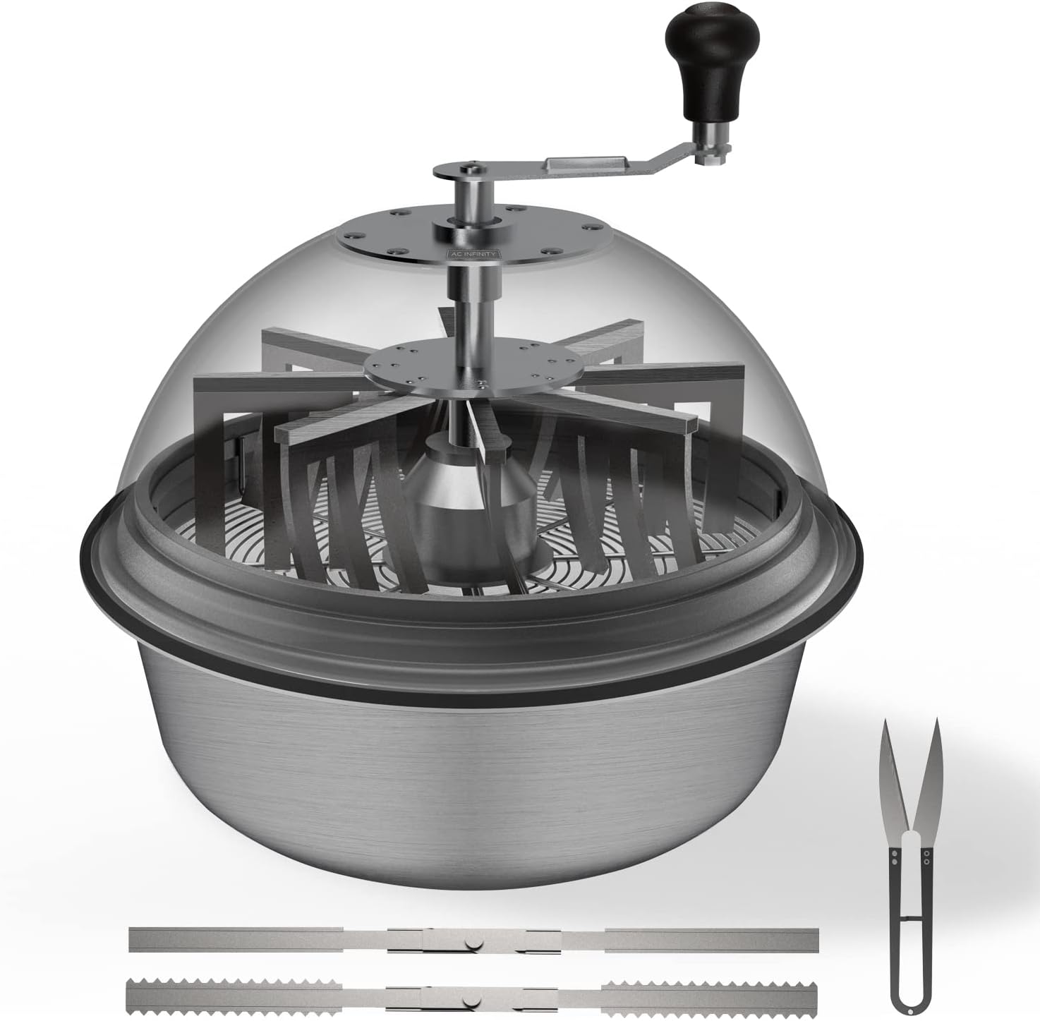 AC Infinity Bud Leaf Bowl Trimmer 16', Clear Visibility Dome with Sharp Stainless Steel Blades, for Twist Spin Cutting Leaves, Buds, Flowers, Hydroponics Plants