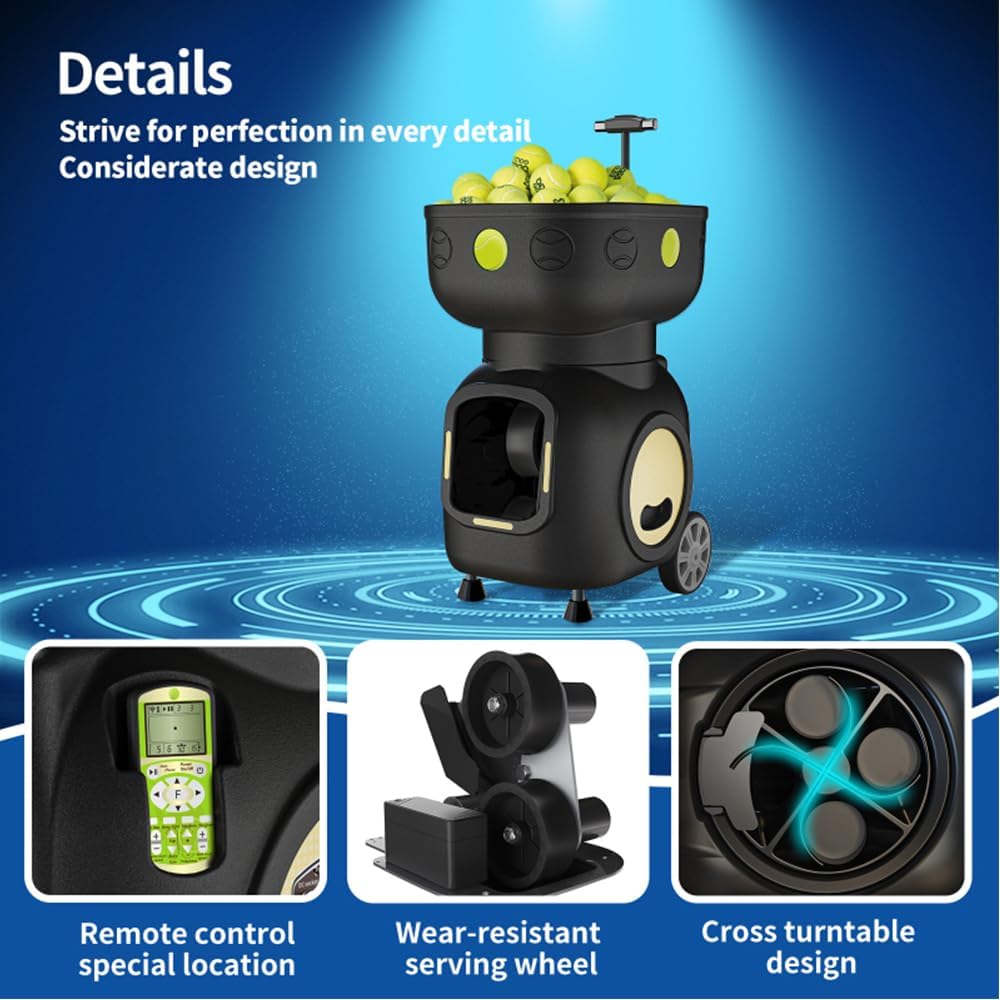 Tennis Ball Machine Advanced Smart Programming- High Capacity with App/Remote, Adjustable Serve Speed & Outdoor Training for All Skill Levels (Beginners to Intermediate Players) (T3)